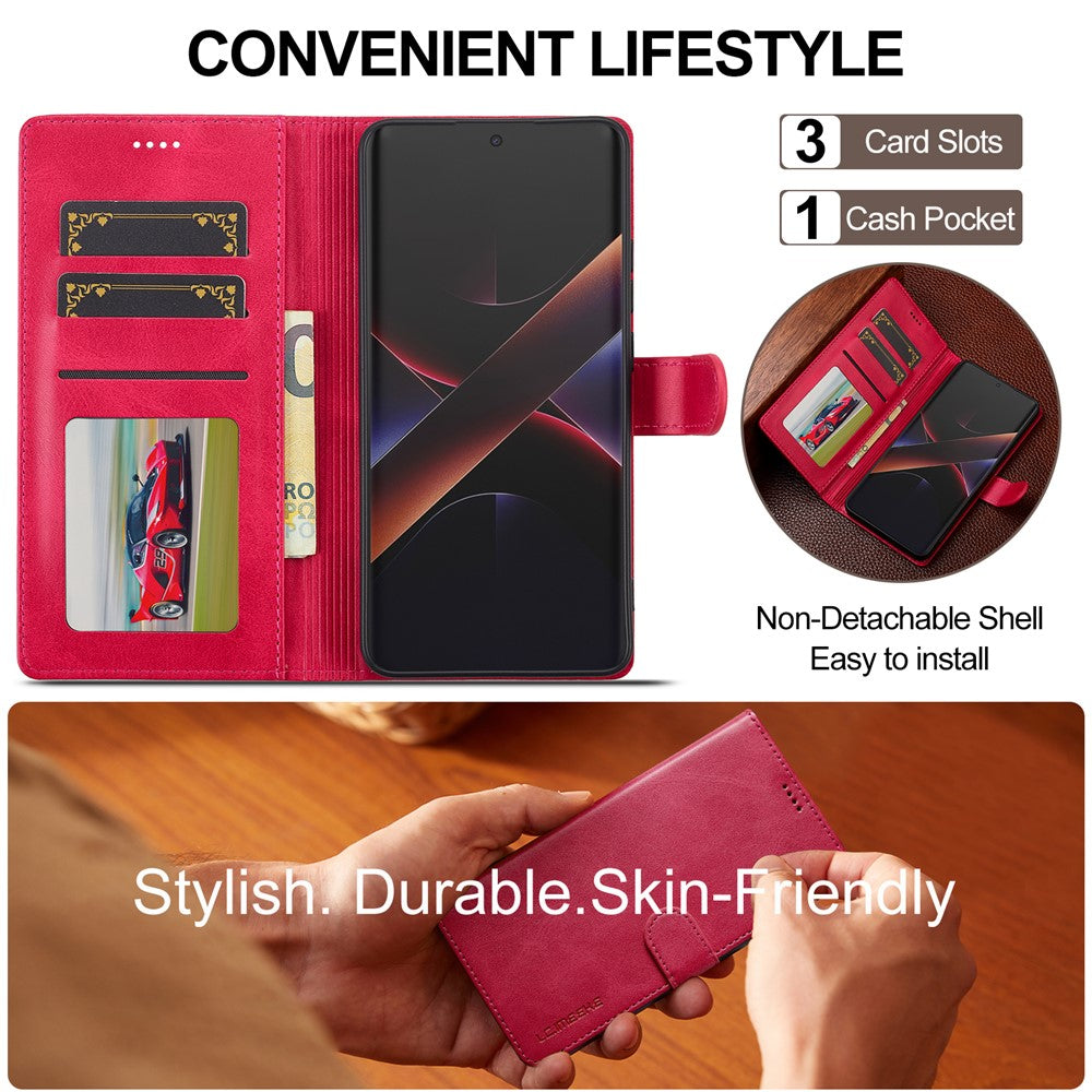 LC.IMEEKE-For-Xiaomi-Poco-X7-Pro-5G-Case-Calf-Texture-PU-Leather-Stand-Wallet-Phone-Cover-Rose