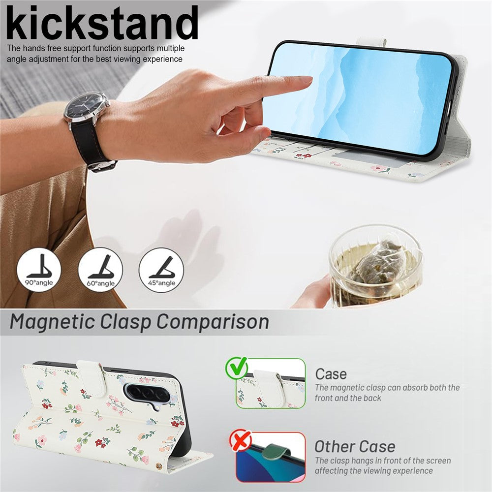 For-Samsung-Galaxy-A17-5G-/-A17-4G-/-A26-5G-Wallet-Case-Rhombic-Floral-Design-Leather-Flip-Phone-Cover-with-Strap-A1