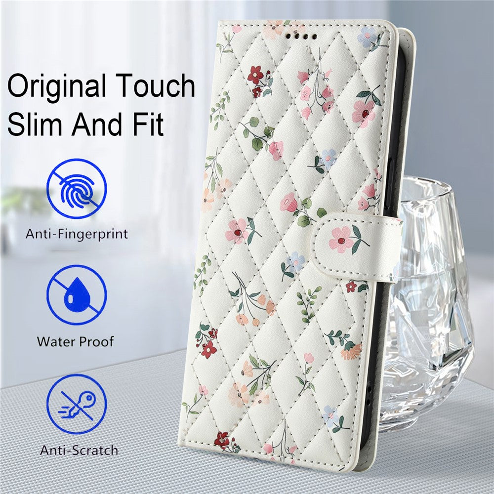 For-Samsung-Galaxy-A17-5G-/-A17-4G-/-A26-5G-Wallet-Case-Rhombic-Floral-Design-Leather-Flip-Phone-Cover-with-Strap-A1