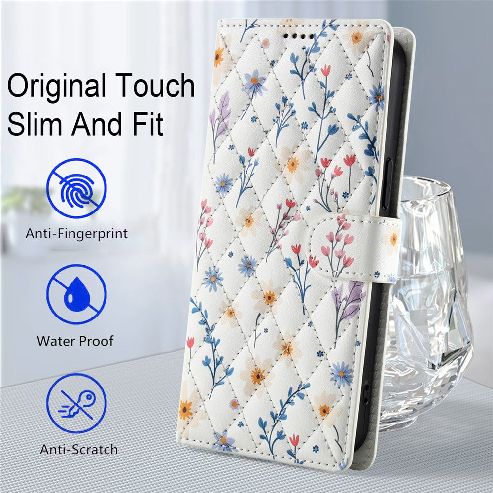 For-Samsung-Galaxy-A17-5G-/-A17-4G-/-A26-5G-Wallet-Case-Rhombic-Floral-Design-Leather-Flip-Phone-Cover-with-Strap-A2