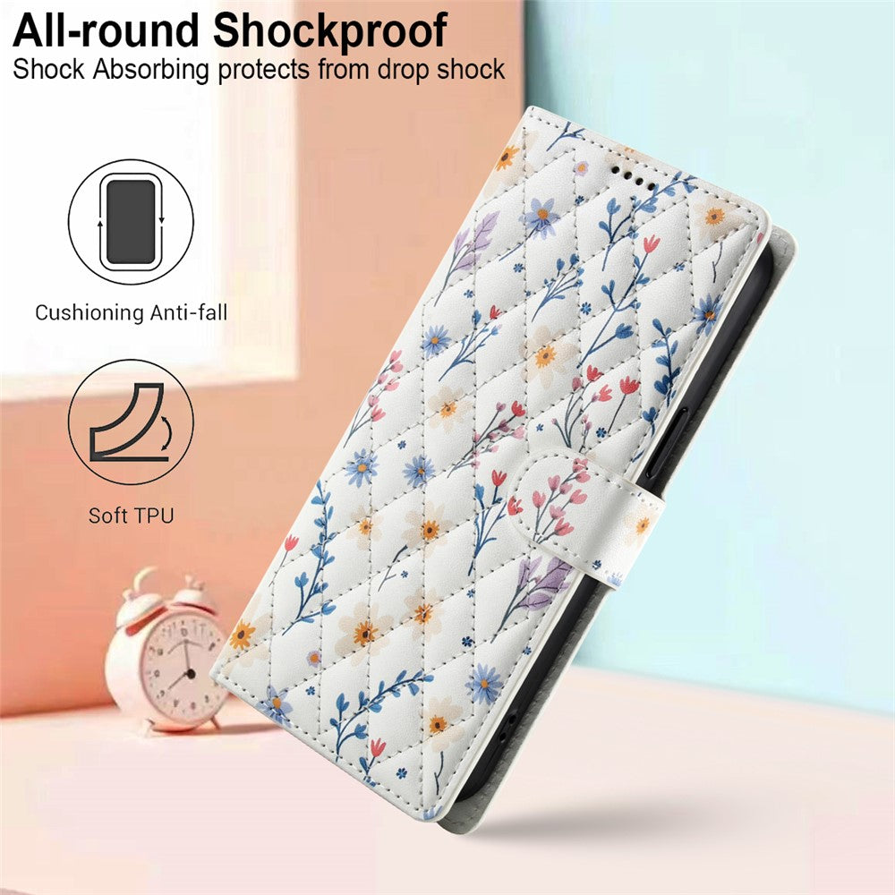 For-Samsung-Galaxy-A17-5G-/-A17-4G-/-A26-5G-Wallet-Case-Rhombic-Floral-Design-Leather-Flip-Phone-Cover-with-Strap-A2