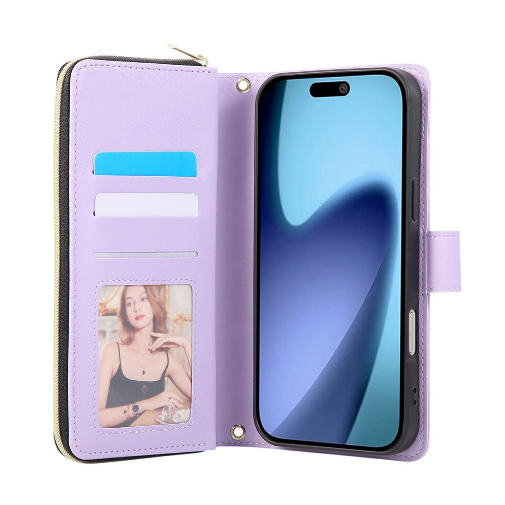 For-iPhone-17-Pro-Case-Zipper-Wallet-Rhombus-PU-Leather-Crossbody-Phone-Cover-Purple