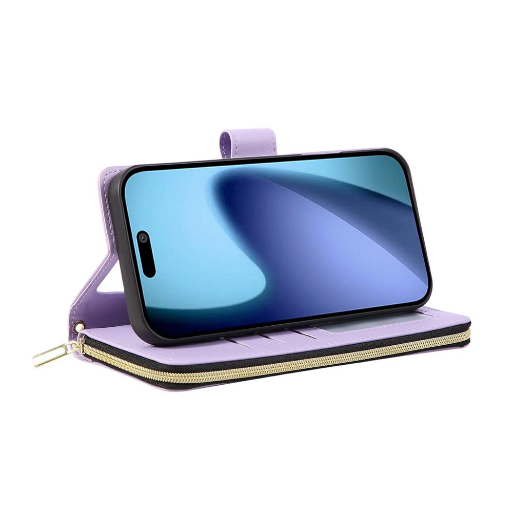 For-iPhone-17-Pro-Case-Zipper-Wallet-Rhombus-PU-Leather-Crossbody-Phone-Cover-Purple