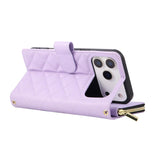 For-iPhone-17-Pro-Case-Zipper-Wallet-Rhombus-PU-Leather-Crossbody-Phone-Cover-Purple
