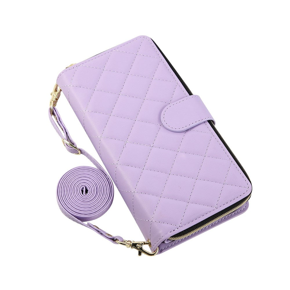 For-iPhone-17-Pro-Case-Zipper-Wallet-Rhombus-PU-Leather-Crossbody-Phone-Cover-Purple