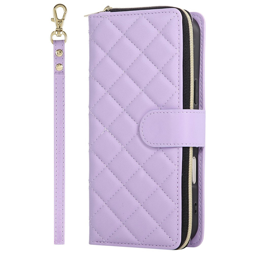 For-iPhone-17-Pro-Case-Zipper-Wallet-Rhombus-PU-Leather-Crossbody-Phone-Cover-Purple