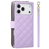 For-iPhone-17-Pro-Case-Zipper-Wallet-Rhombus-PU-Leather-Crossbody-Phone-Cover-Purple