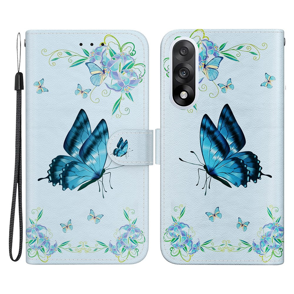 For-OnePlus-Nord-5-5G-Wallet-Phone-Case-Anti-Drop-Pattern-Printing-Leather-Flip-Cover-with-Strap-Blue-Butterfly-Flower