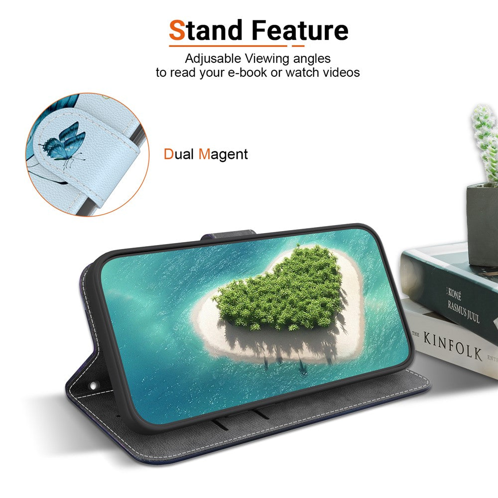 For-OnePlus-Nord-5-5G-Wallet-Phone-Case-Anti-Drop-Pattern-Printing-Leather-Flip-Cover-with-Strap-Blue-Butterfly-Flower