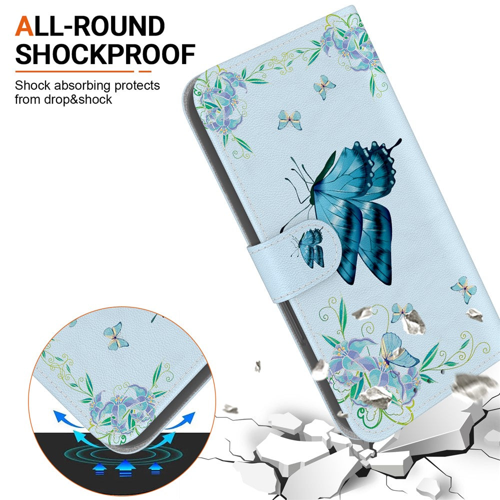 For-OnePlus-Nord-5-5G-Wallet-Phone-Case-Anti-Drop-Pattern-Printing-Leather-Flip-Cover-with-Strap-Blue-Butterfly-Flower
