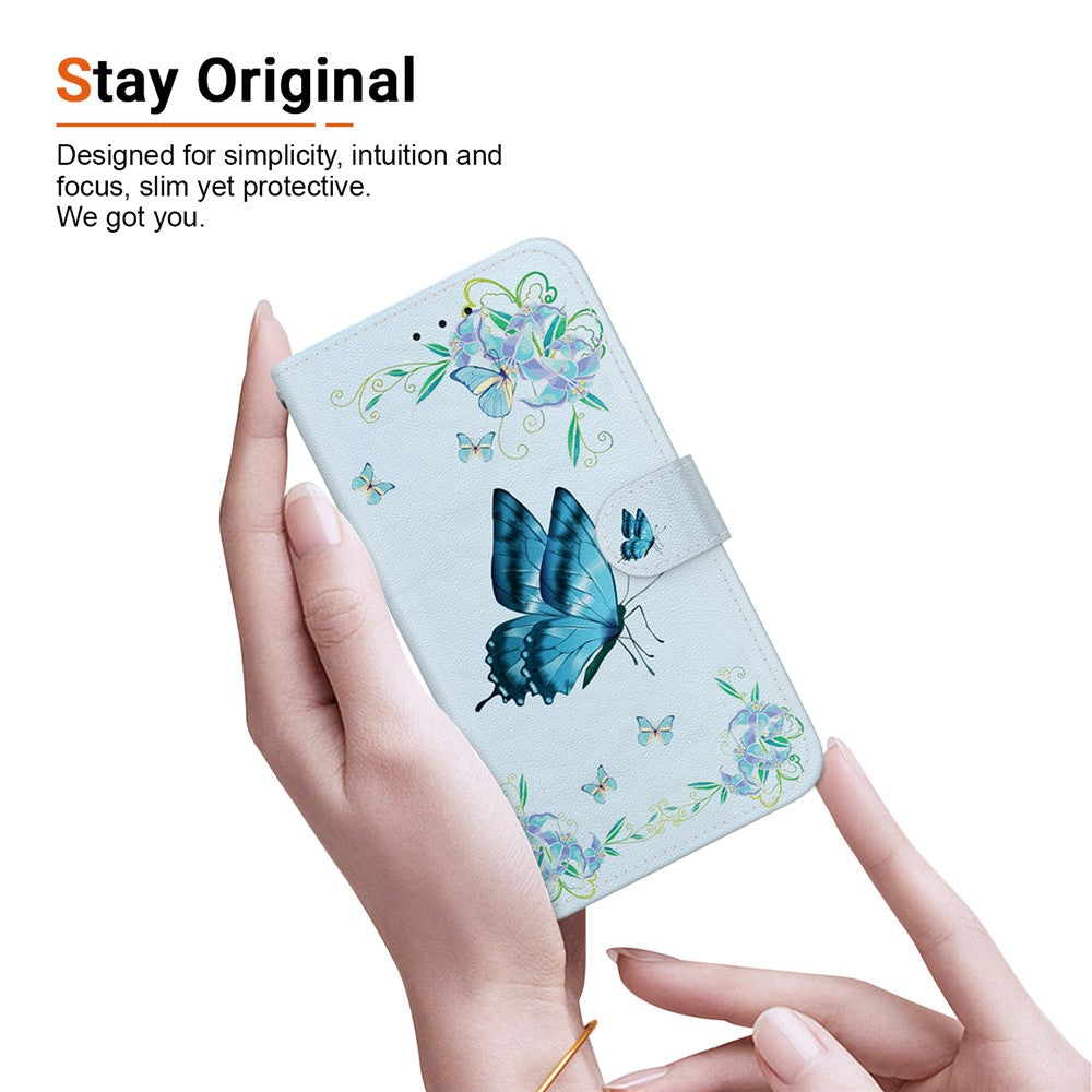 For-OnePlus-Nord-5-5G-Wallet-Phone-Case-Anti-Drop-Pattern-Printing-Leather-Flip-Cover-with-Strap-Blue-Butterfly-Flower