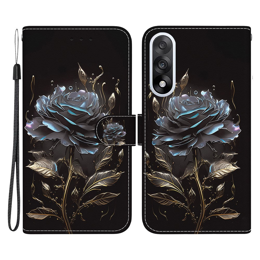 For-OnePlus-Nord-5-5G-Wallet-Phone-Case-Anti-Drop-Pattern-Printing-Leather-Flip-Cover-with-Strap-Black-Rose