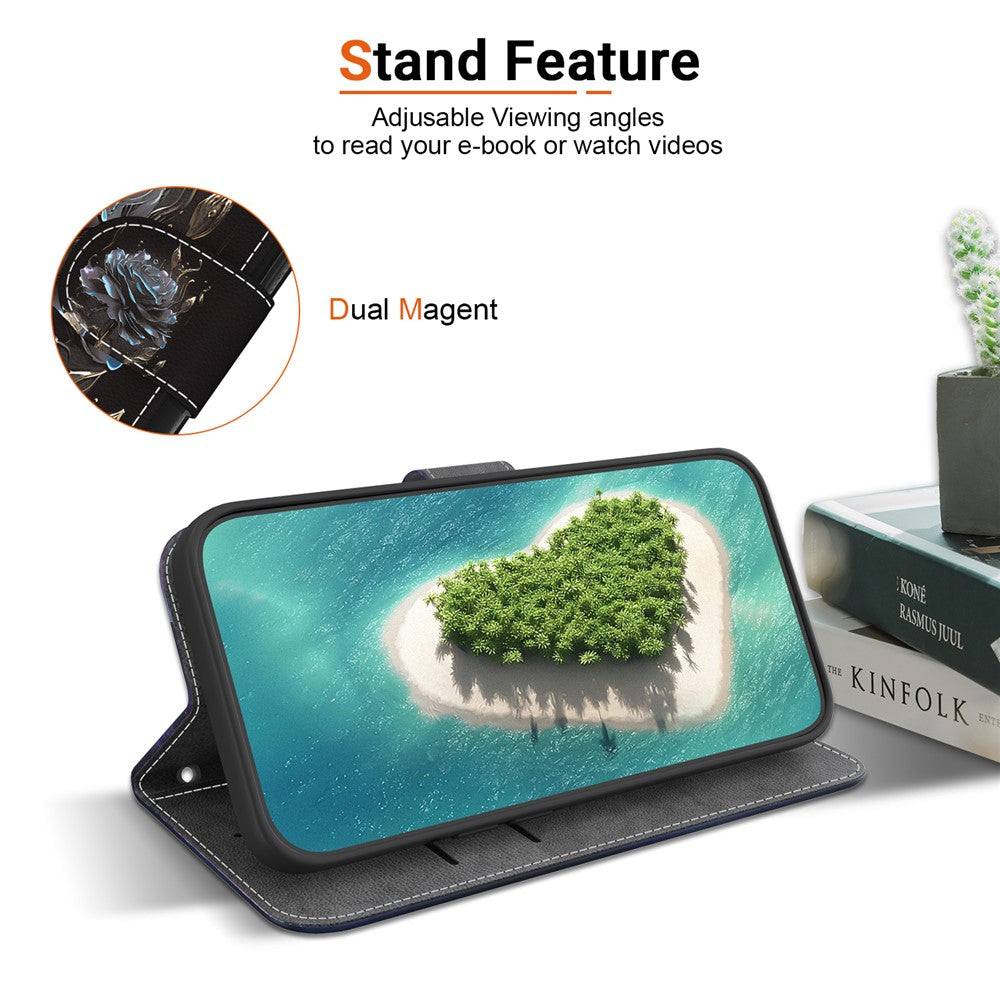 For-OnePlus-Nord-5-5G-Wallet-Phone-Case-Anti-Drop-Pattern-Printing-Leather-Flip-Cover-with-Strap-Black-Rose