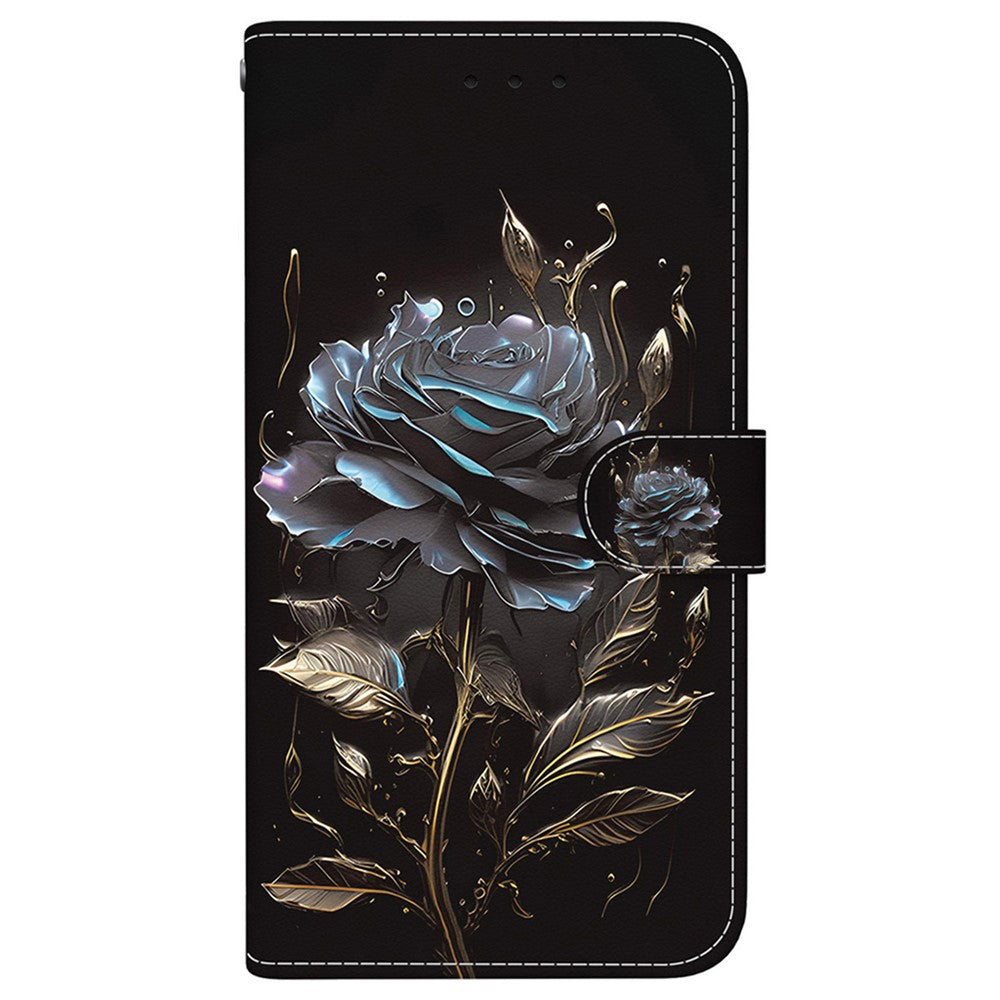 For-OnePlus-Nord-5-5G-Wallet-Phone-Case-Anti-Drop-Pattern-Printing-Leather-Flip-Cover-with-Strap-Black-Rose