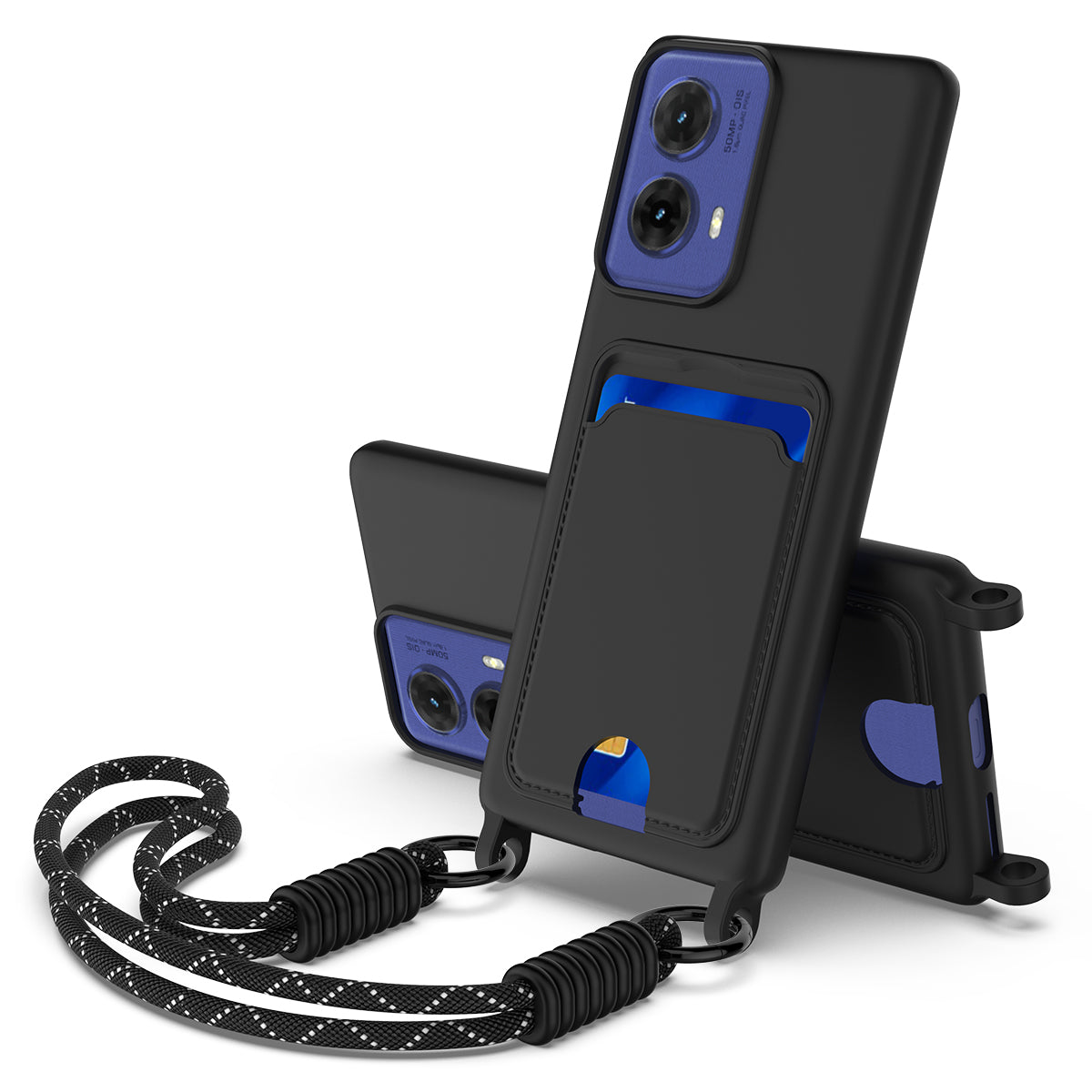 For-Motorola-S50-Neo-5G-/-Motorola-Edge-50-Fusion-5G-/-Motorola-Moto-G85-5G-Liquid-Silicone-Case-Phone-Back-Cover-with-Card-Holder-and-Short-Strap-Black