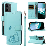 For-Xiaomi-Redmi-15C-5G-(EU)-(173mm)-/-15C-4G-(EU)-(173mm)-Case-Cat-Pattern-Imprint-Leather-Phone-Cover-with-Wrist-Strap-Green