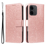 For-Xiaomi-Redmi-15C-5G-(EU)-(173mm)-/-15C-4G-(EU)-(173mm)-Leather-Wallet-Case-Sunflower-Imprinted-Phone-Cover-Rose-Gold
