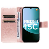 For-Xiaomi-Redmi-15C-5G-(EU)-(173mm)-/-15C-4G-(EU)-(173mm)-Leather-Wallet-Case-Sunflower-Imprinted-Phone-Cover-Rose-Gold