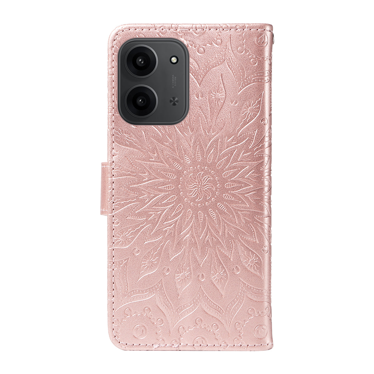 For-Xiaomi-Redmi-15C-5G-(EU)-(173mm)-/-15C-4G-(EU)-(173mm)-Leather-Wallet-Case-Sunflower-Imprinted-Phone-Cover-Rose-Gold