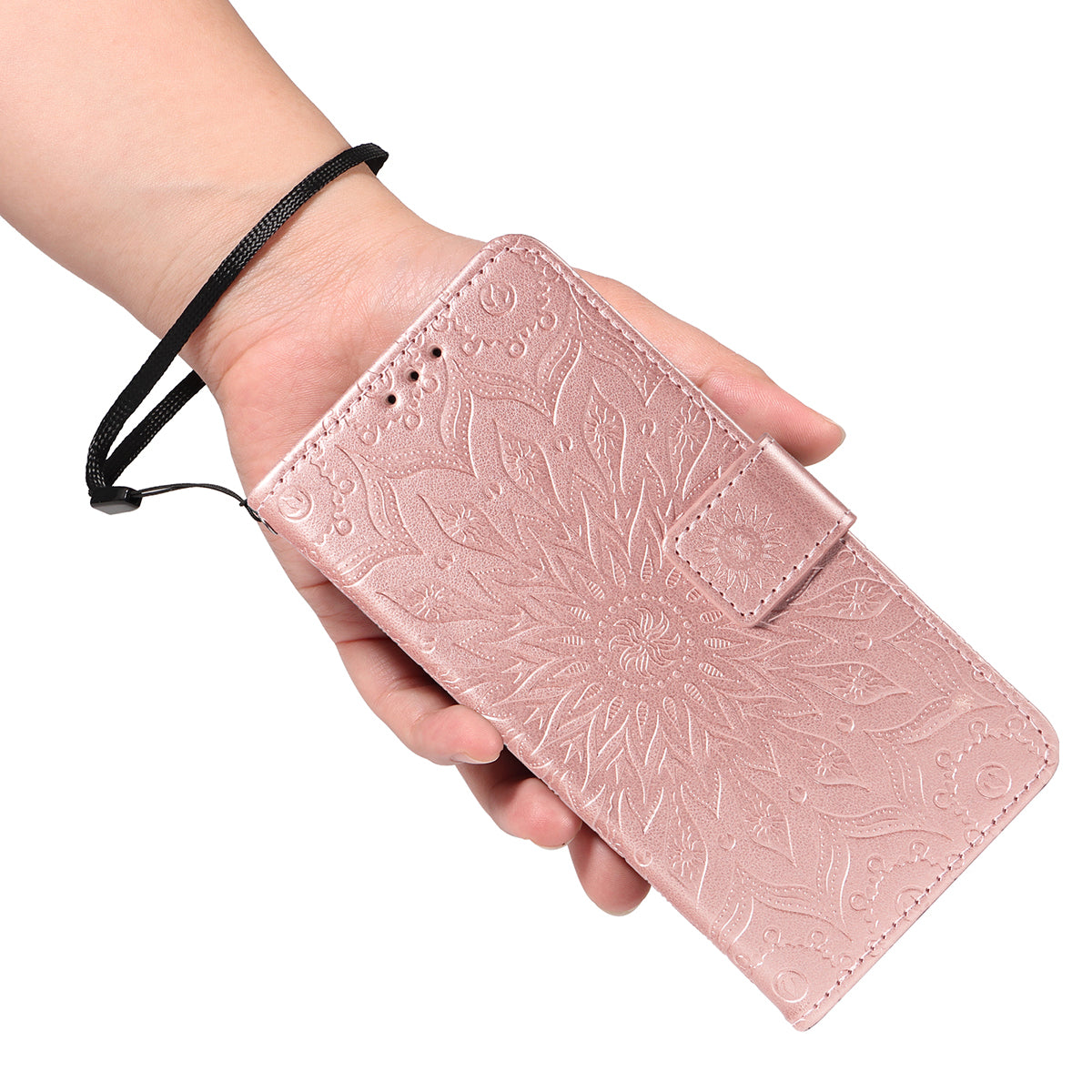 For-Xiaomi-Redmi-15C-5G-(EU)-(173mm)-/-15C-4G-(EU)-(173mm)-Leather-Wallet-Case-Sunflower-Imprinted-Phone-Cover-Rose-Gold