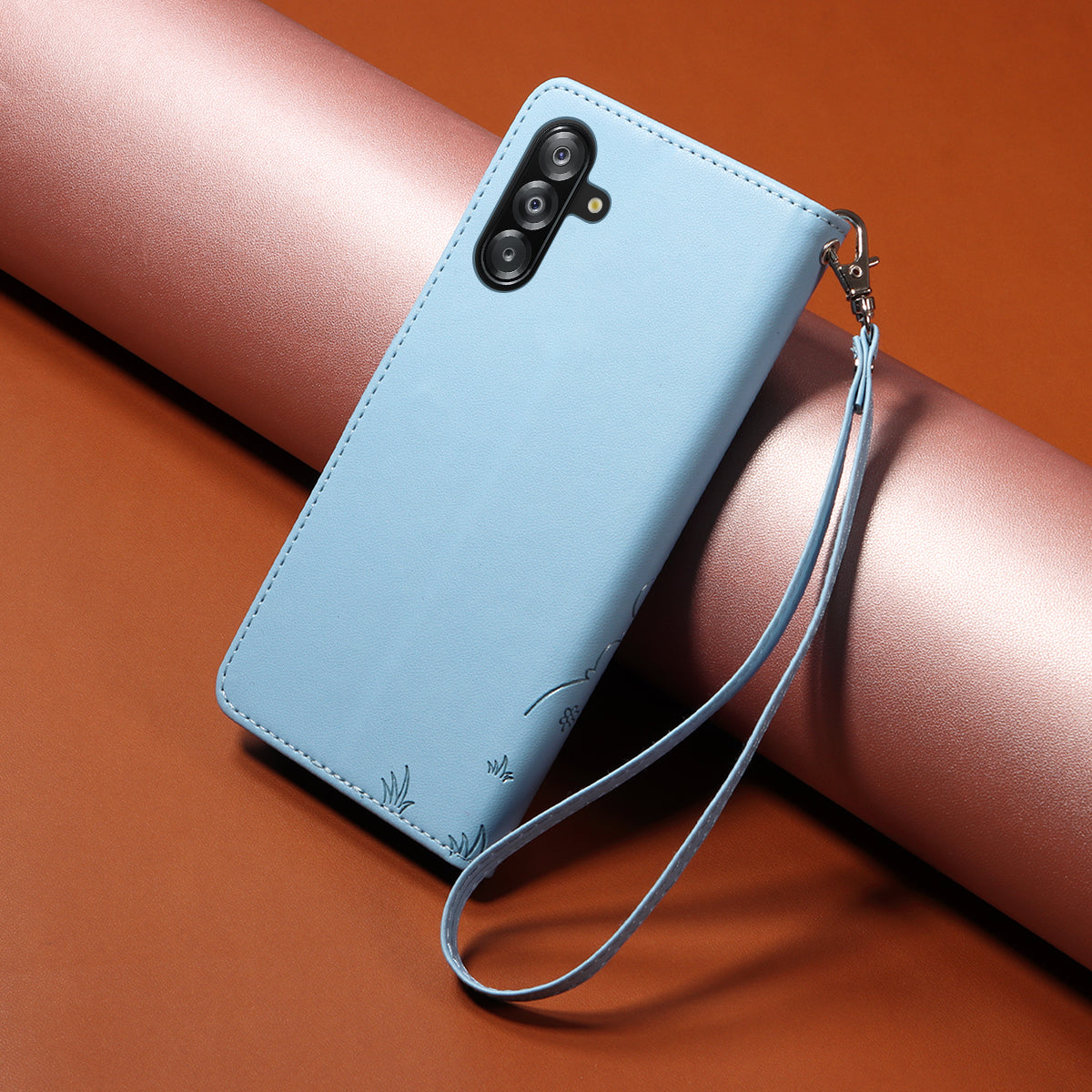 For-Samsung-Galaxy-A16-4G-/-A16-5G-/-A26-5G-/-A17-5G-/-A17-4G-Case-RFID-Blocking-Imprint-Dog-Pattern-PU-Leather-Phone-Cover-with-Wrist-Strap-Blue