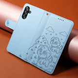 For-Samsung-Galaxy-A16-4G-/-A16-5G-/-A26-5G-/-A17-5G-/-A17-4G-Case-RFID-Blocking-Imprint-Dog-Pattern-PU-Leather-Phone-Cover-with-Wrist-Strap-Blue