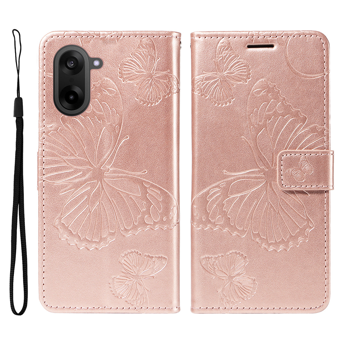 For-OnePlus-Nord-CE5-5G-/-OnePlus-Ace-5-Racing-5G-Wallet-Case-Floral-Butterfly-Imprint-Leather-Phone-Cover-Stand-Rose-Gold