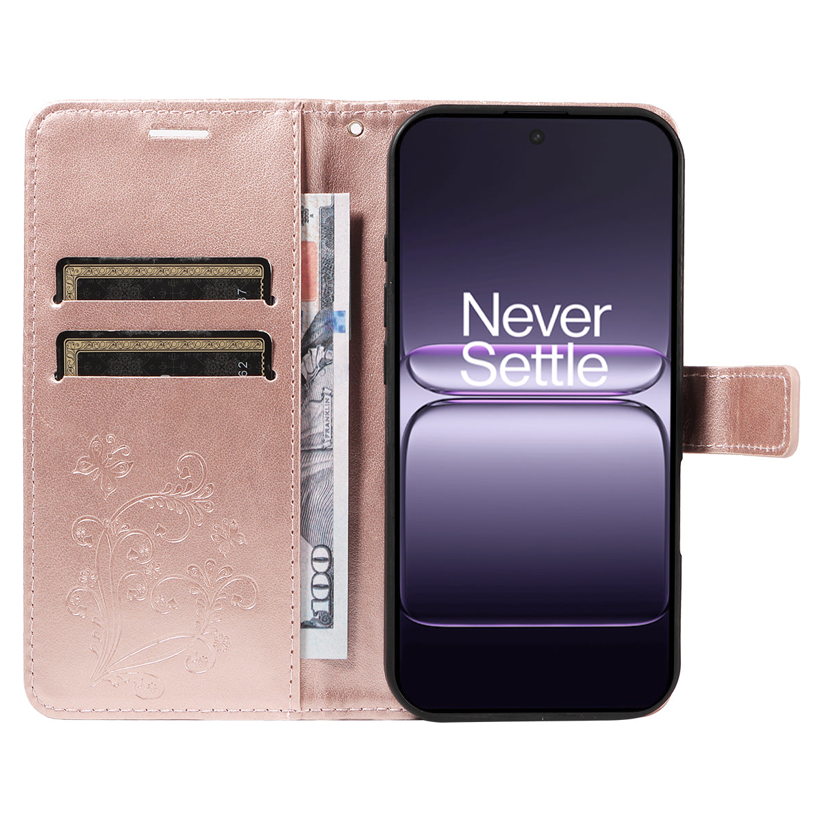 For-OnePlus-Nord-CE5-5G-/-OnePlus-Ace-5-Racing-5G-Wallet-Case-Floral-Butterfly-Imprint-Leather-Phone-Cover-Stand-Rose-Gold