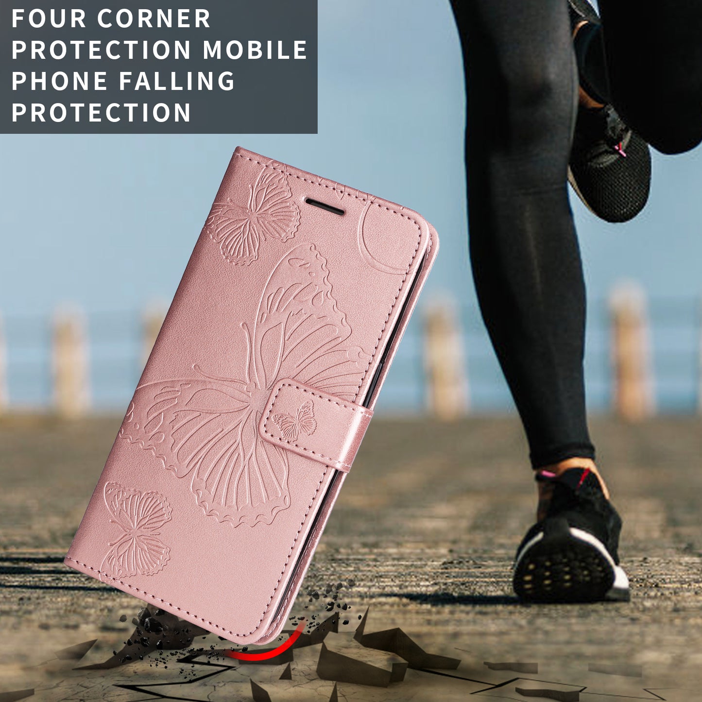For-OnePlus-Nord-CE5-5G-/-OnePlus-Ace-5-Racing-5G-Wallet-Case-Floral-Butterfly-Imprint-Leather-Phone-Cover-Stand-Rose-Gold
