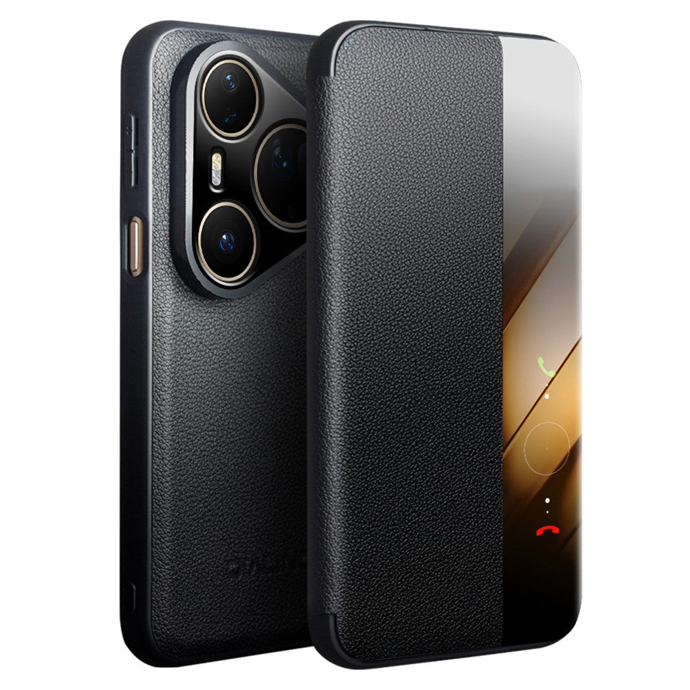 QIALINO-For-Huawei-Pura-80-Case-Window-View-Auto-Wake-/-Sleep-Genuine-Cow-Leather-Flip-Phone-Cover-Black