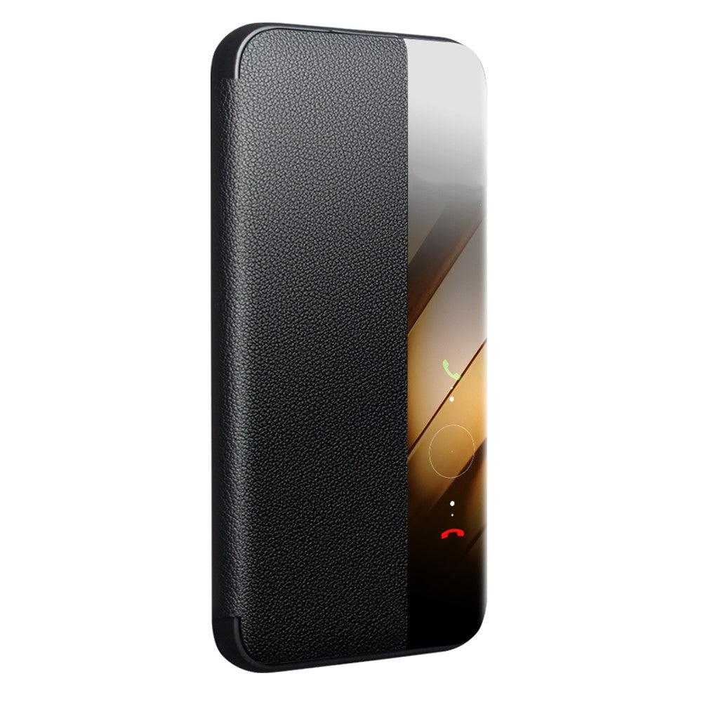 QIALINO-For-Huawei-Pura-80-Case-Window-View-Auto-Wake-/-Sleep-Genuine-Cow-Leather-Flip-Phone-Cover-Black