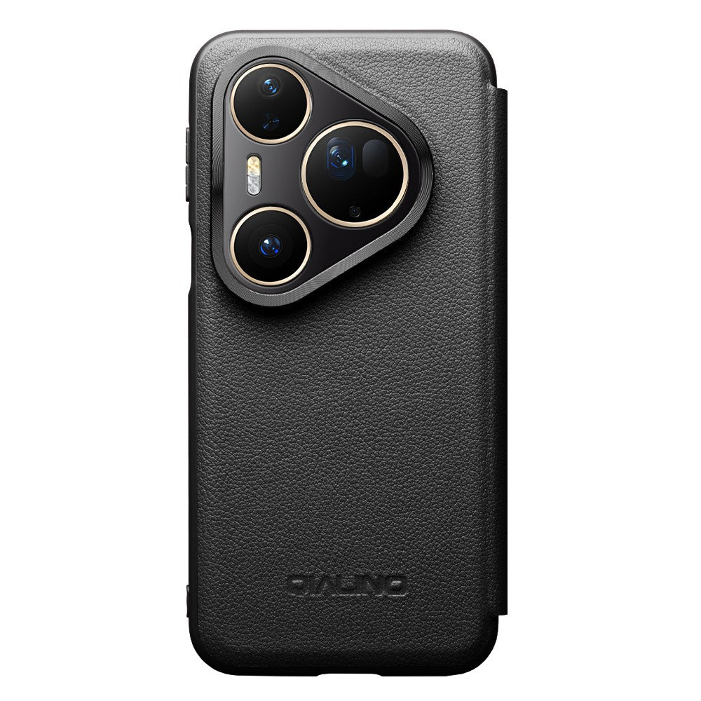 QIALINO-For-Huawei-Pura-80-Case-Window-View-Auto-Wake-/-Sleep-Genuine-Cow-Leather-Flip-Phone-Cover-Black