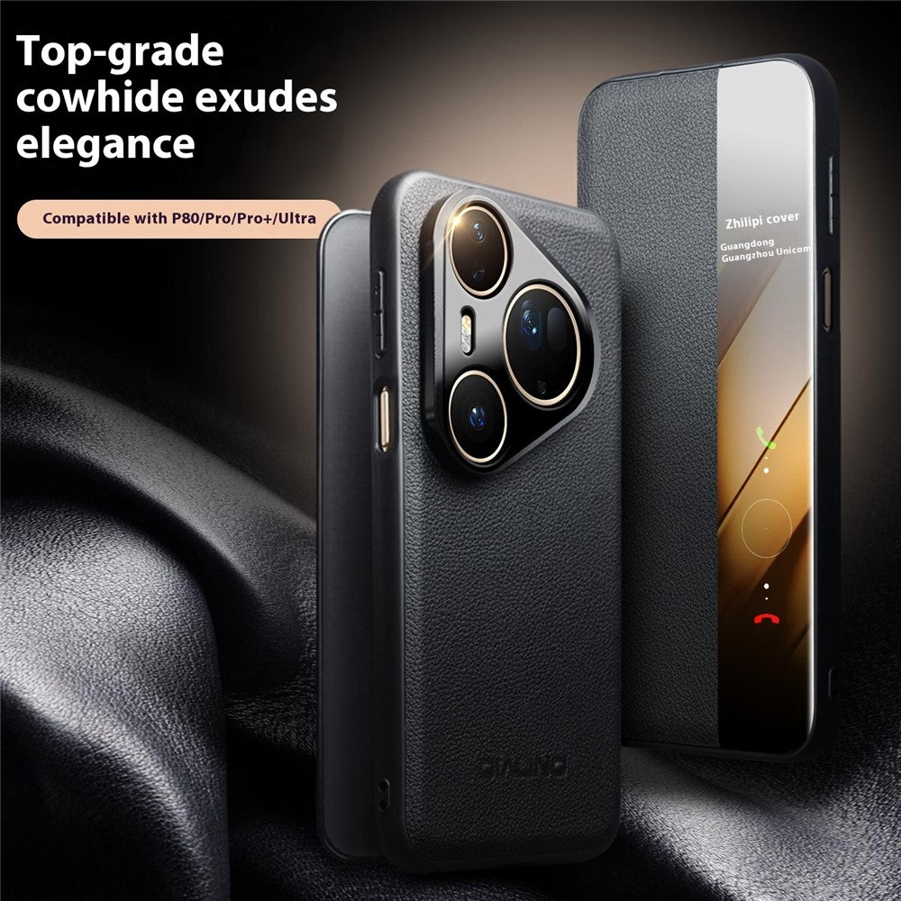 QIALINO-For-Huawei-Pura-80-Case-Window-View-Auto-Wake-/-Sleep-Genuine-Cow-Leather-Flip-Phone-Cover-Black