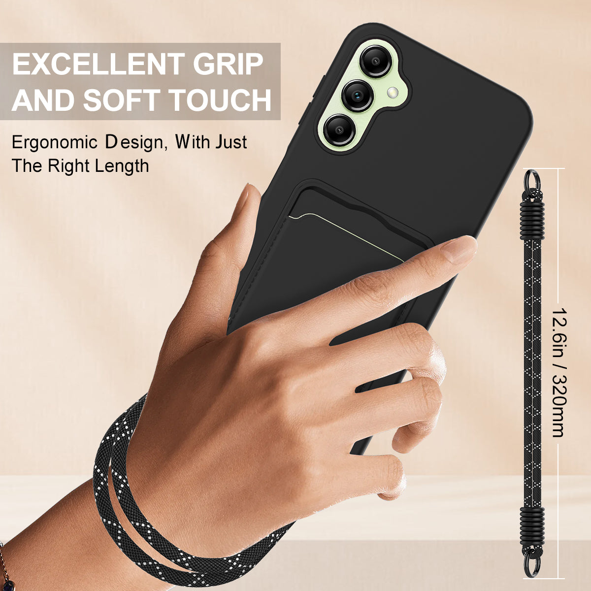 For-Samsung-Galaxy-A16-5G-/-Galaxy-A16-4G-Liquid-Silicone-Case-Phone-Back-Cover-with-Card-Holder-and-Short-Strap-Black