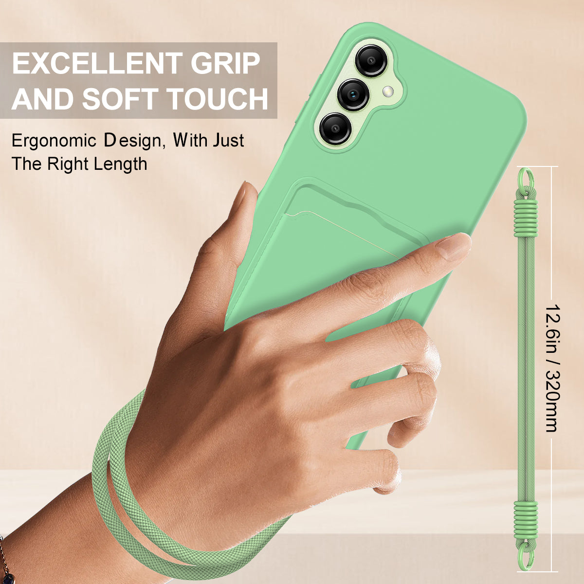For-Samsung-Galaxy-A16-5G-/-Galaxy-A16-4G-Liquid-Silicone-Case-Phone-Back-Cover-with-Card-Holder-and-Short-Strap-Green