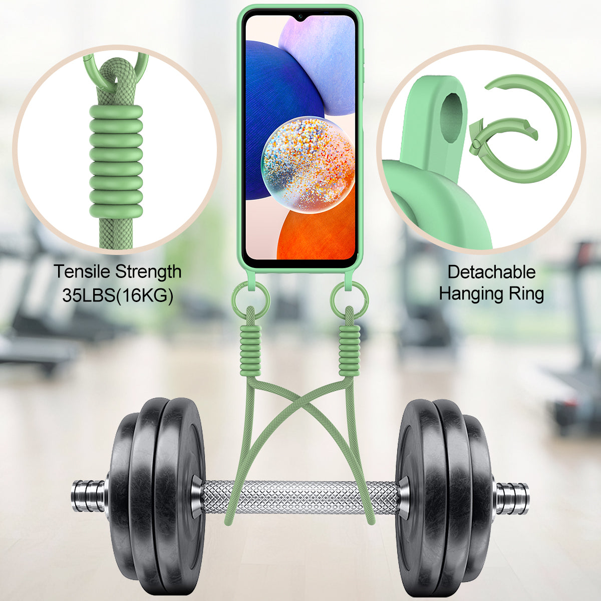 For-Samsung-Galaxy-A16-5G-/-Galaxy-A16-4G-Liquid-Silicone-Case-Phone-Back-Cover-with-Card-Holder-and-Short-Strap-Green