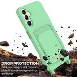 For-Samsung-Galaxy-A16-5G-/-Galaxy-A16-4G-Liquid-Silicone-Case-Phone-Back-Cover-with-Card-Holder-and-Short-Strap-Green