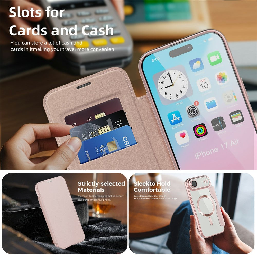 For-iPhone-Air-Magnetic-Business-Leather-Case-MagSafe-Compatible-Flip-Cover-Card-Slot-RFID-Protection-Pink