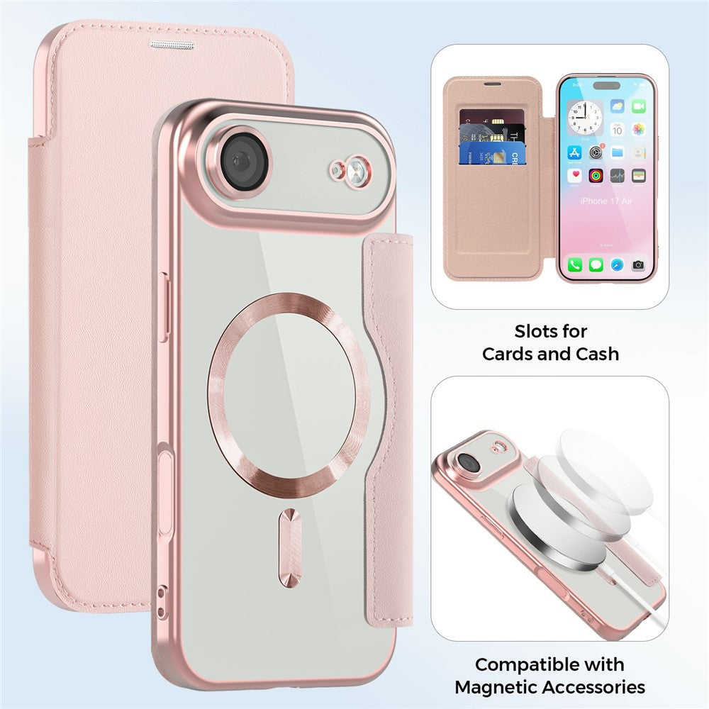 For-iPhone-Air-Magnetic-Business-Leather-Case-MagSafe-Compatible-Flip-Cover-Card-Slot-RFID-Protection-Pink