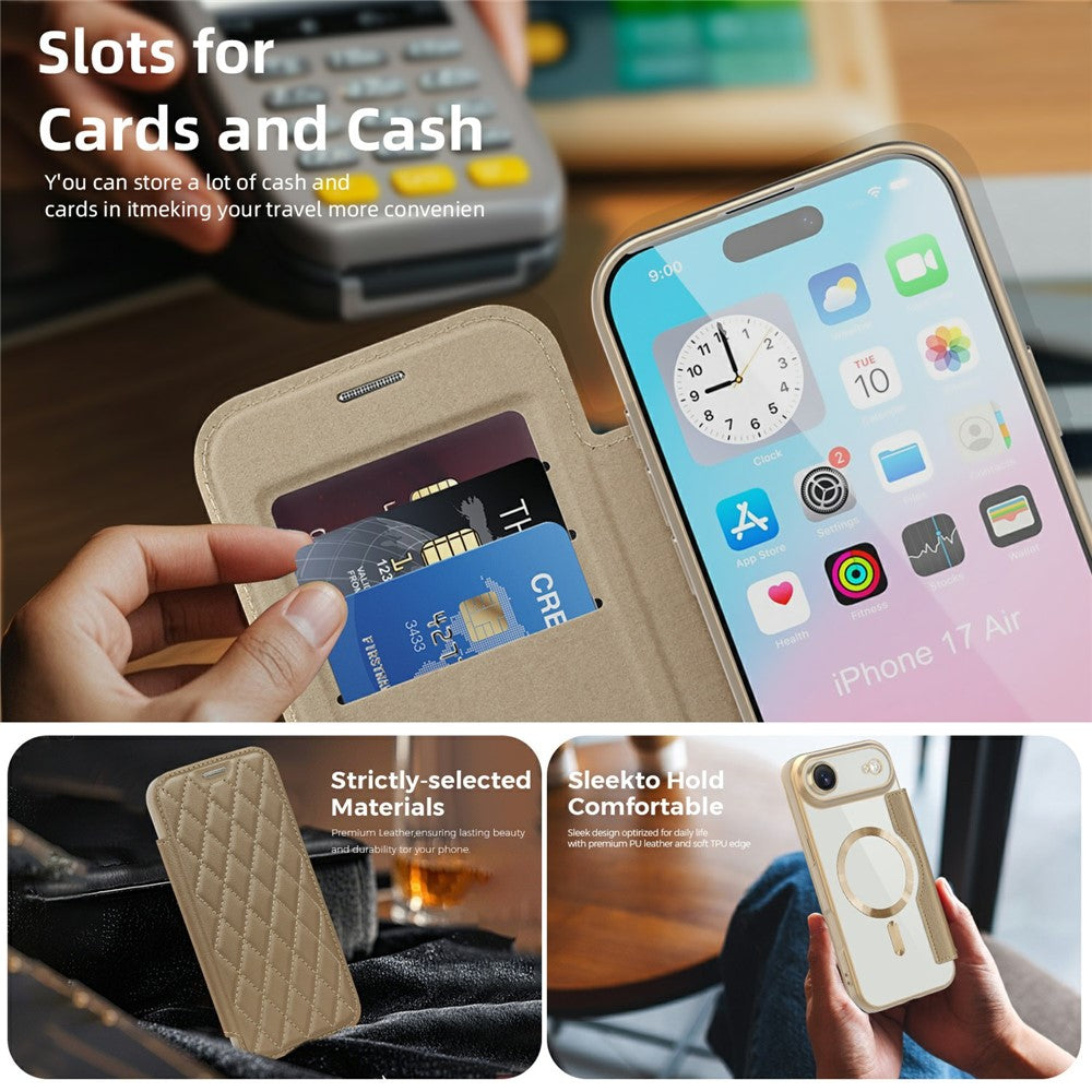 For-iPhone-Air-Case-Compatible-with-MagSafe-Rhombus-PU-Leather-Phone-Cover-Desert-Gold