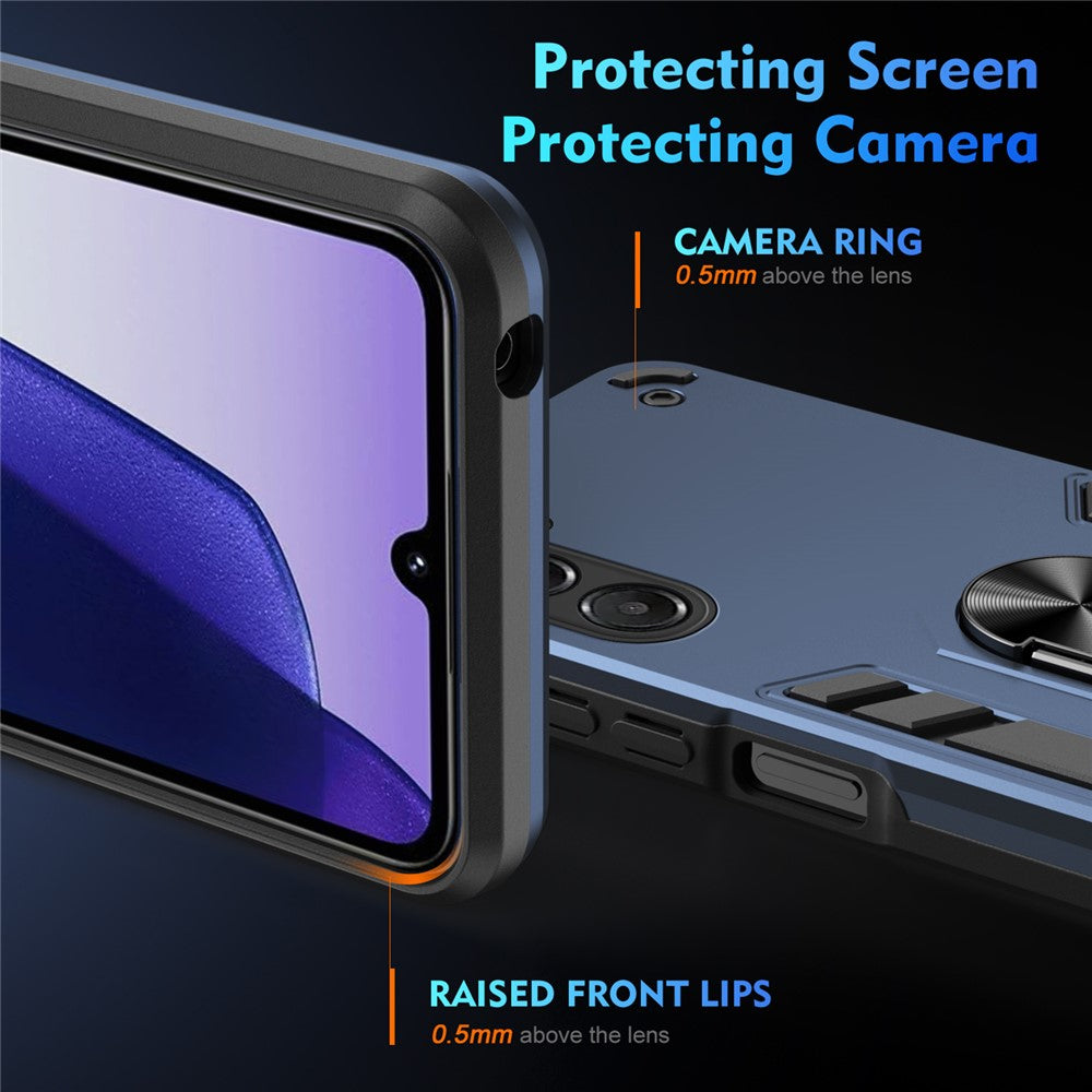 For-Samsung-Galaxy-A17-5G-/-A17-4G-Case-PC-+-TPU-Drop-Defend-Phone-Cover-with-Ring-Kickstand-Blue