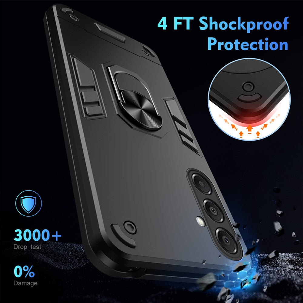 For-Samsung-Galaxy-A17-5G-/-A17-4G-Case-PC-+-TPU-Drop-Defend-Phone-Cover-with-Ring-Kickstand-Black