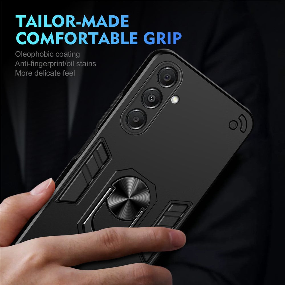 For-Samsung-Galaxy-A17-5G-/-A17-4G-Case-PC-+-TPU-Drop-Defend-Phone-Cover-with-Ring-Kickstand-Black