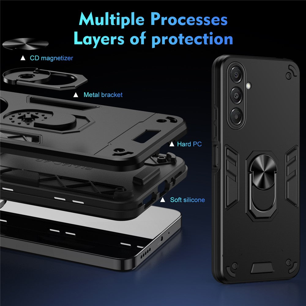 For-Samsung-Galaxy-A17-5G-/-A17-4G-Case-PC-+-TPU-Drop-Defend-Phone-Cover-with-Ring-Kickstand-Black