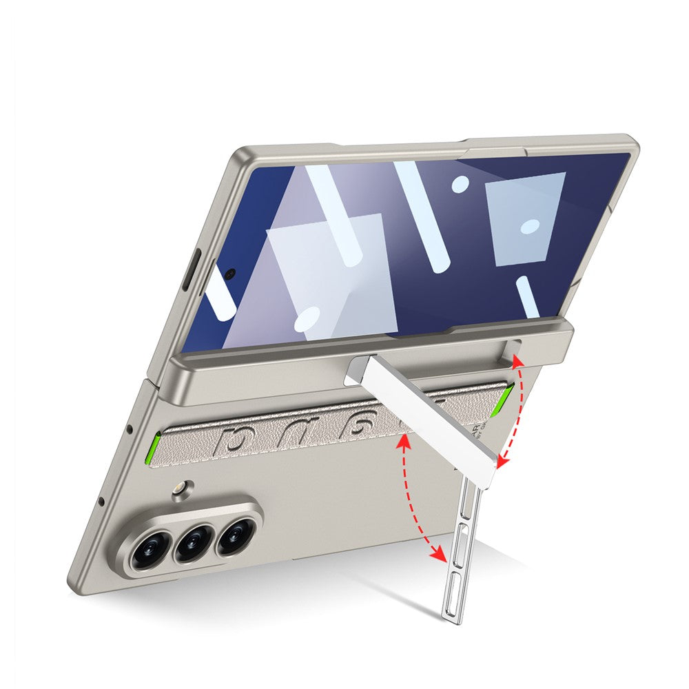 GKK-For-Samsung-Galaxy-Z-Fold7-5G-Case-with-Kickstand-/-Finger-Strap-PC-Tempered-Glass-Phone-Cover-Black