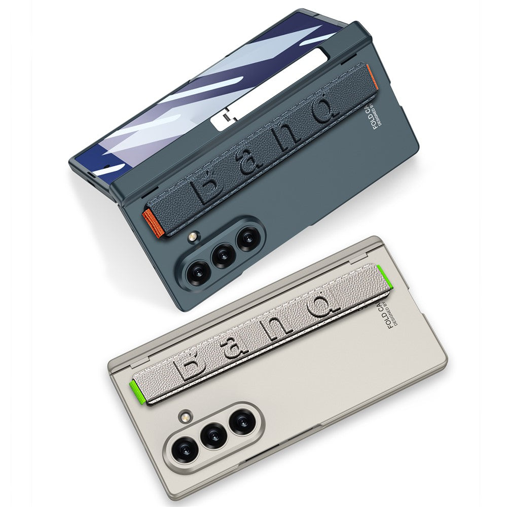 GKK-For-Samsung-Galaxy-Z-Fold7-5G-Case-with-Kickstand-/-Finger-Strap-PC-Tempered-Glass-Phone-Cover-Black