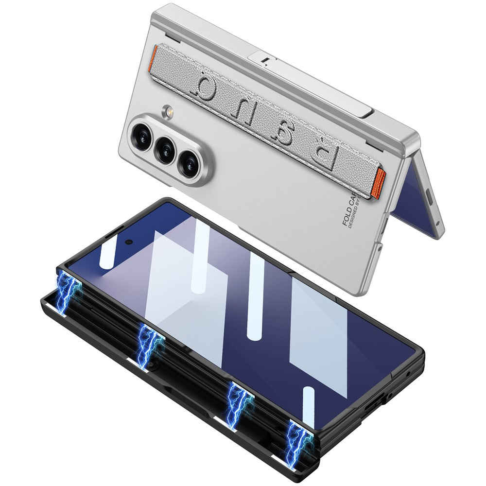 GKK-For-Samsung-Galaxy-Z-Fold7-5G-Case-with-Kickstand-/-Finger-Strap-PC-Tempered-Glass-Phone-Cover-Black