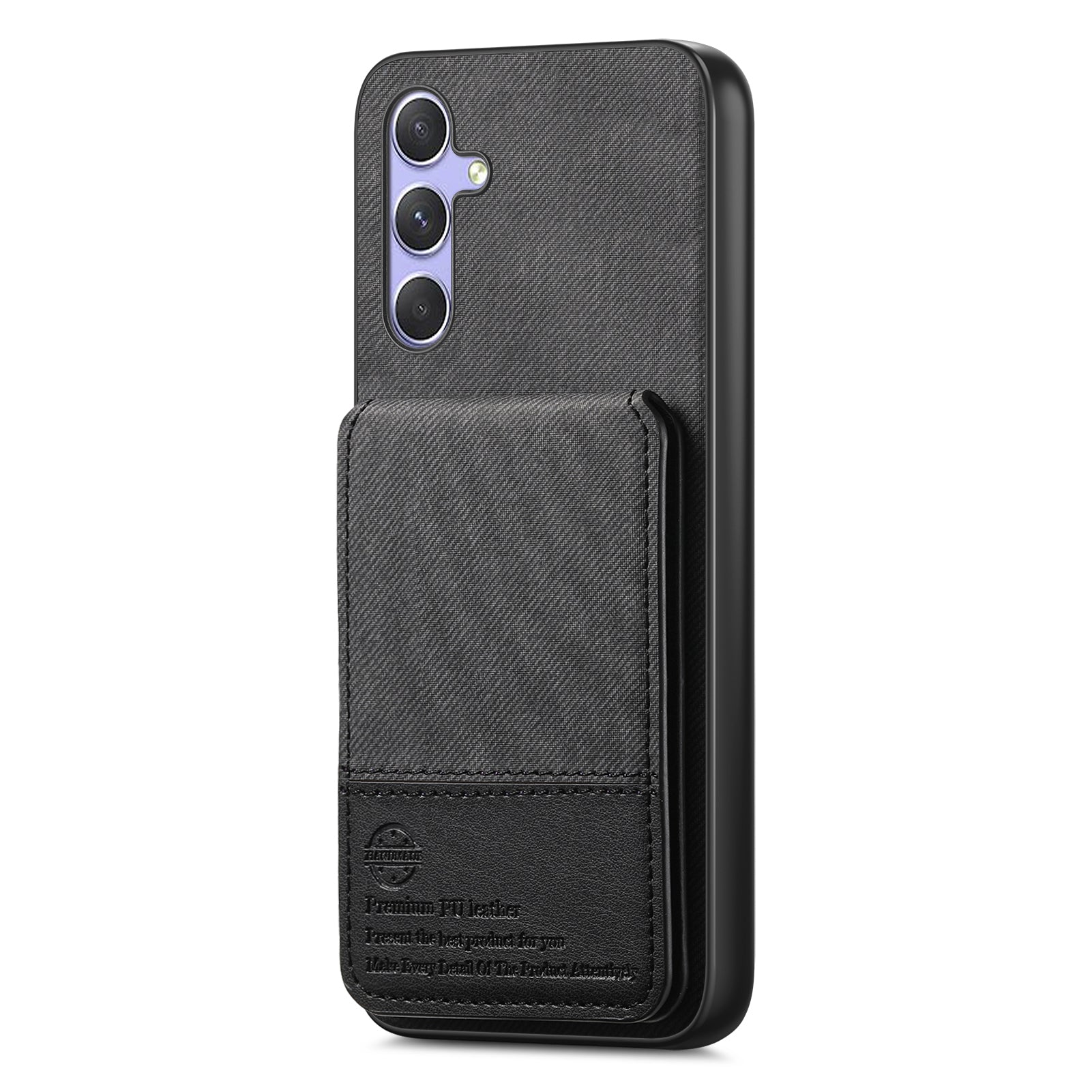 For-Samsung-Galaxy-A17-5G-/-A17-4G-Case-Cloth-Texture-Leather-+-PC-+-TPU-RFID-Blocking-Phone-Cover-with-Card-Holder-Black