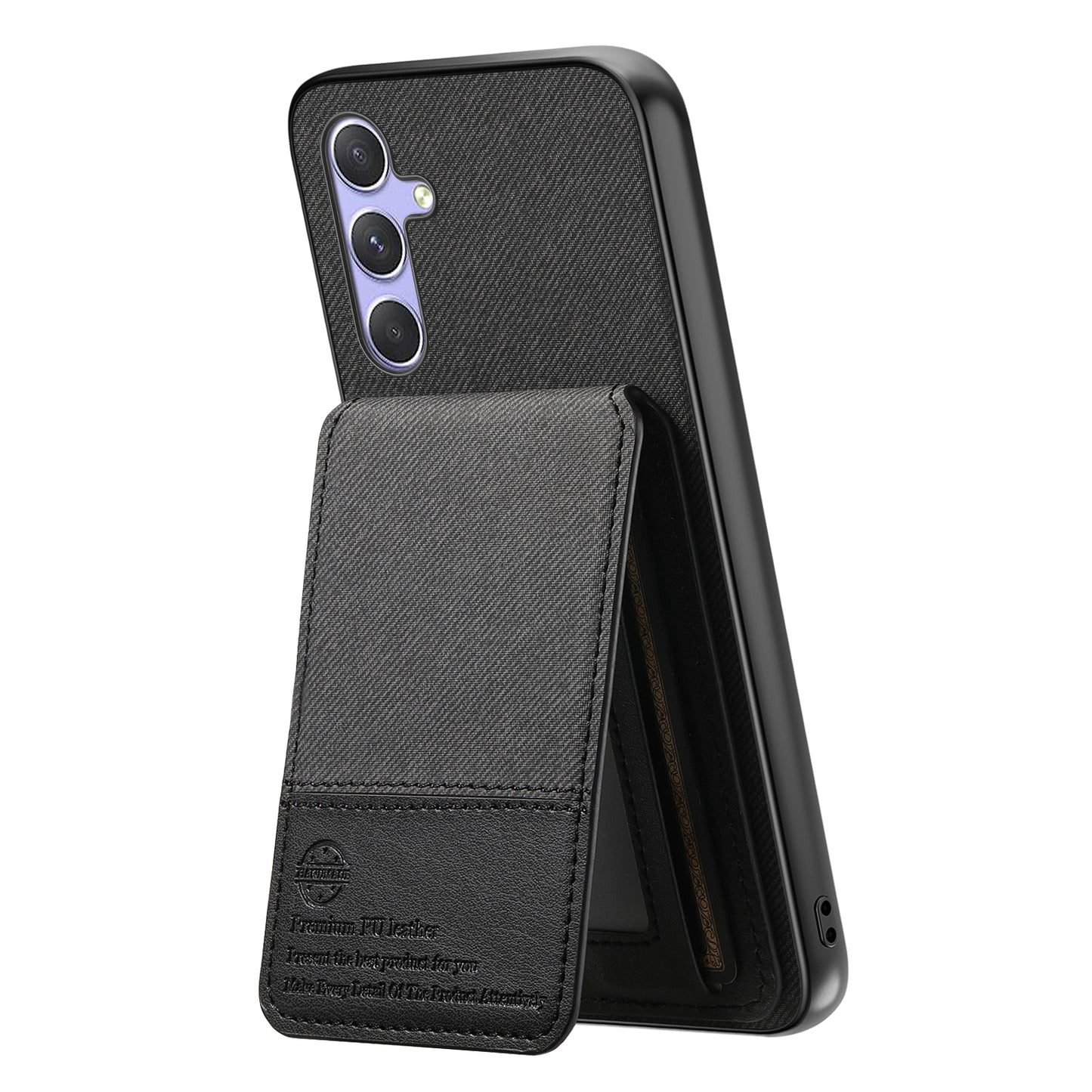 For-Samsung-Galaxy-A17-5G-/-A17-4G-Case-Cloth-Texture-Leather-+-PC-+-TPU-RFID-Blocking-Phone-Cover-with-Card-Holder-Black