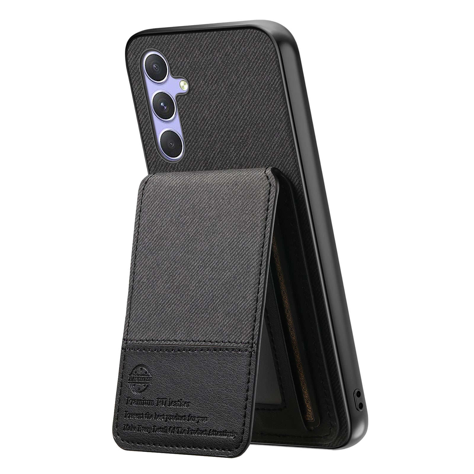 For-Samsung-Galaxy-A17-5G-/-A17-4G-Case-Cloth-Texture-Leather-+-PC-+-TPU-RFID-Blocking-Phone-Cover-with-Card-Holder-Black